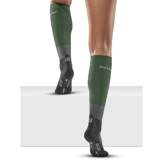 Κάλτσες Συμπίεσης Ψηλές Μερίνο Πεζοπορίας, Γυναικείες, Πράσινες/Γκρι, Μοντέλο Πίσω Όψης