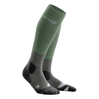 Hiking Merino Tall Compression Socks, Women, Green/Grey, Front View