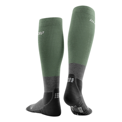 Hiking Merino Tall Compression Socks, Women, Green/Grey, Back View