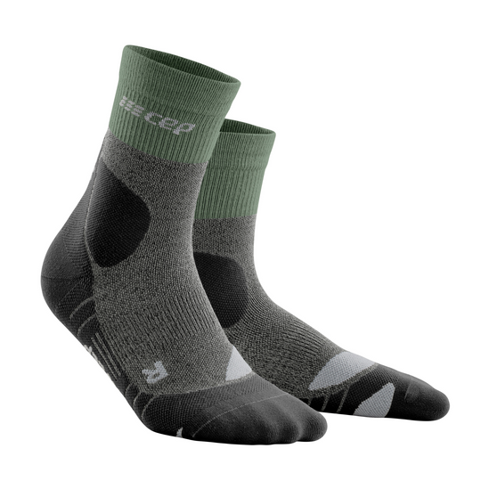 Hiking Merino Mid Cut Compression Socks, Men, Green/Grey, Front View