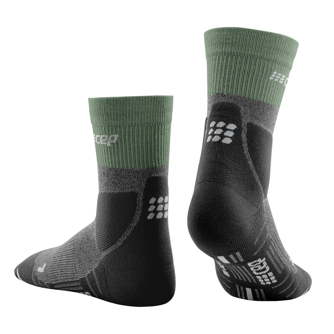 Hiking Merino Mid Cut Compression Socks, Men, Green/Grey, Back View