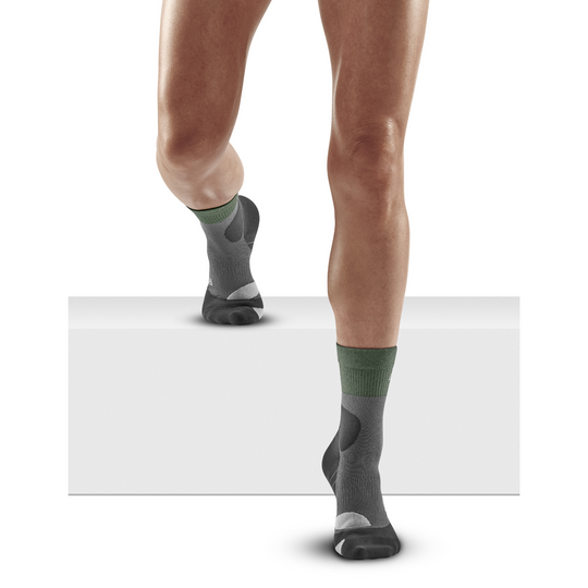 Calcetines de compresión de corte medio de merino de senderismo, mujeres, verde/gris