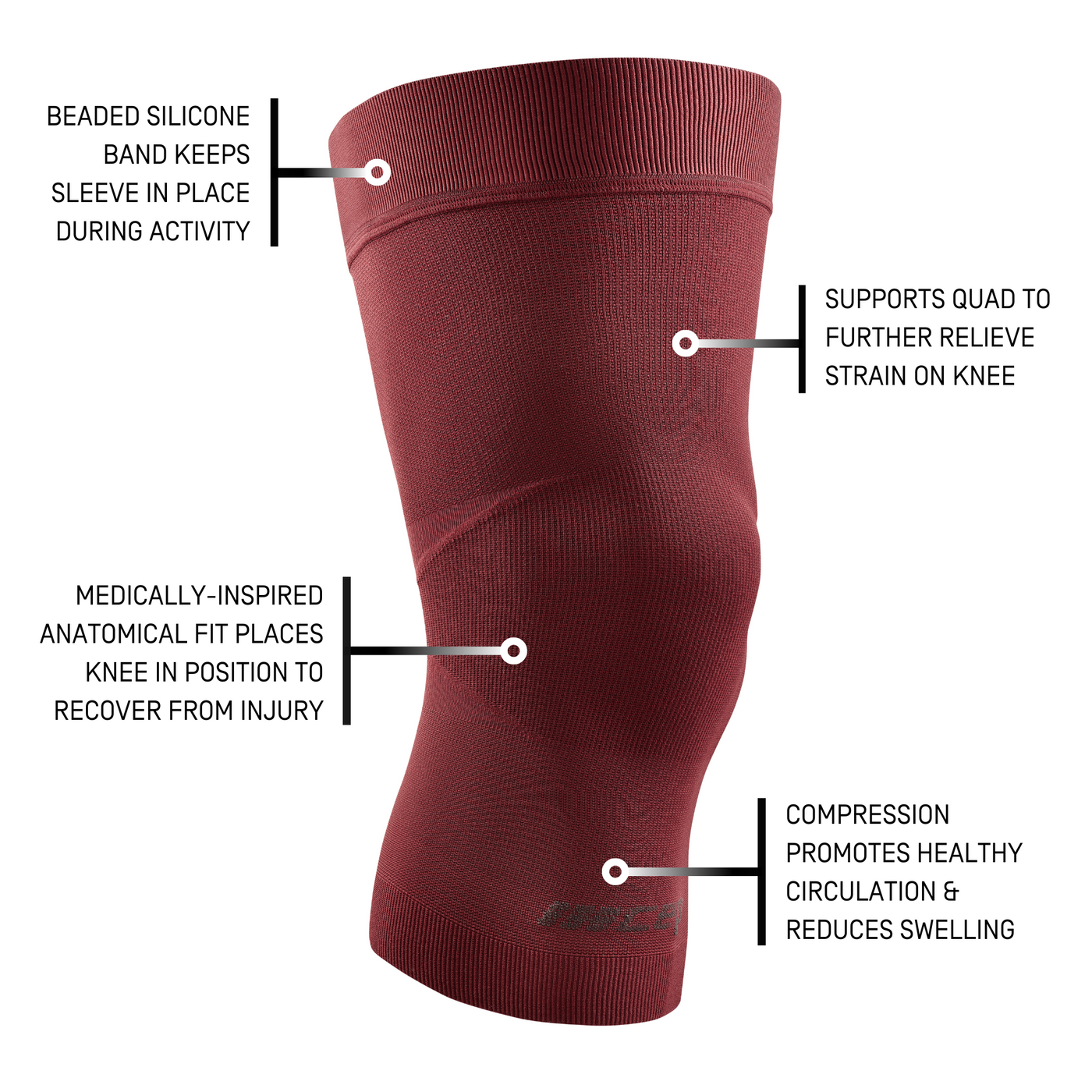 Light Support Knee Sleeve, Red-Light, Details
