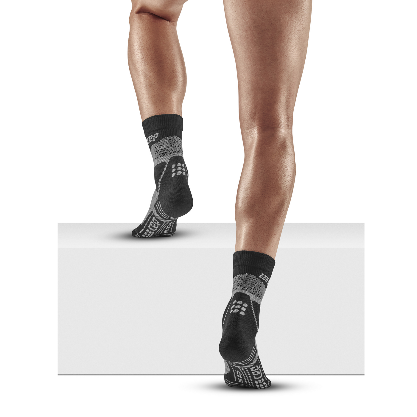 Hiking Max Cushion Mid Cut Compression Socks, Men, Grey/Black, Back-View Model