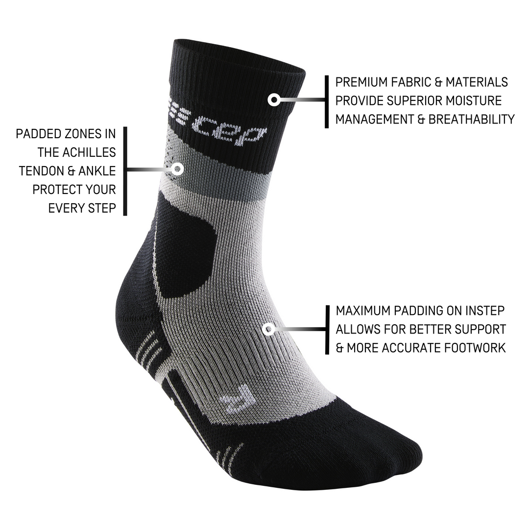 Hiking Max Cushion Mid Cut Compression Socks, Men, Grey/Black, Details
