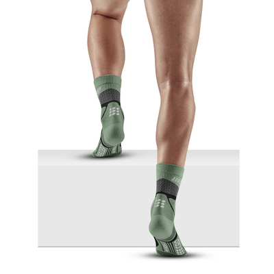 Hiking Max Cushion Mid Cut Compression Socks, Men, Grey/Mint, Back-View Model