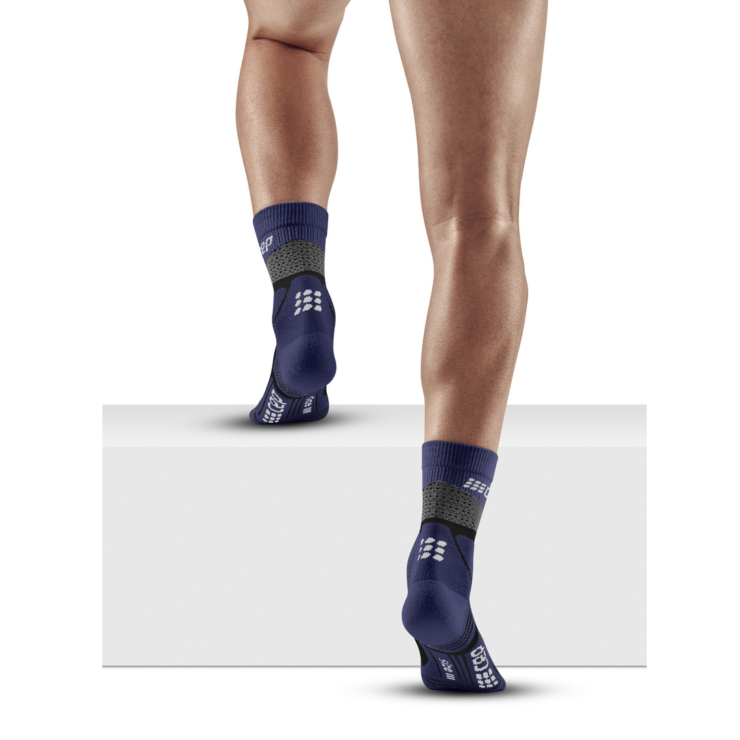 Hiking Max Cushion Mid Cut Compression Socks, Men, Grey/Purple, Back-View Model