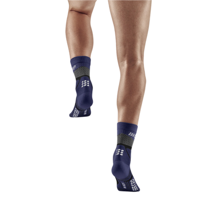 Hiking Max Cushion Mid Cut Compression Socks, Men, Grey/Purple, Back-View Model