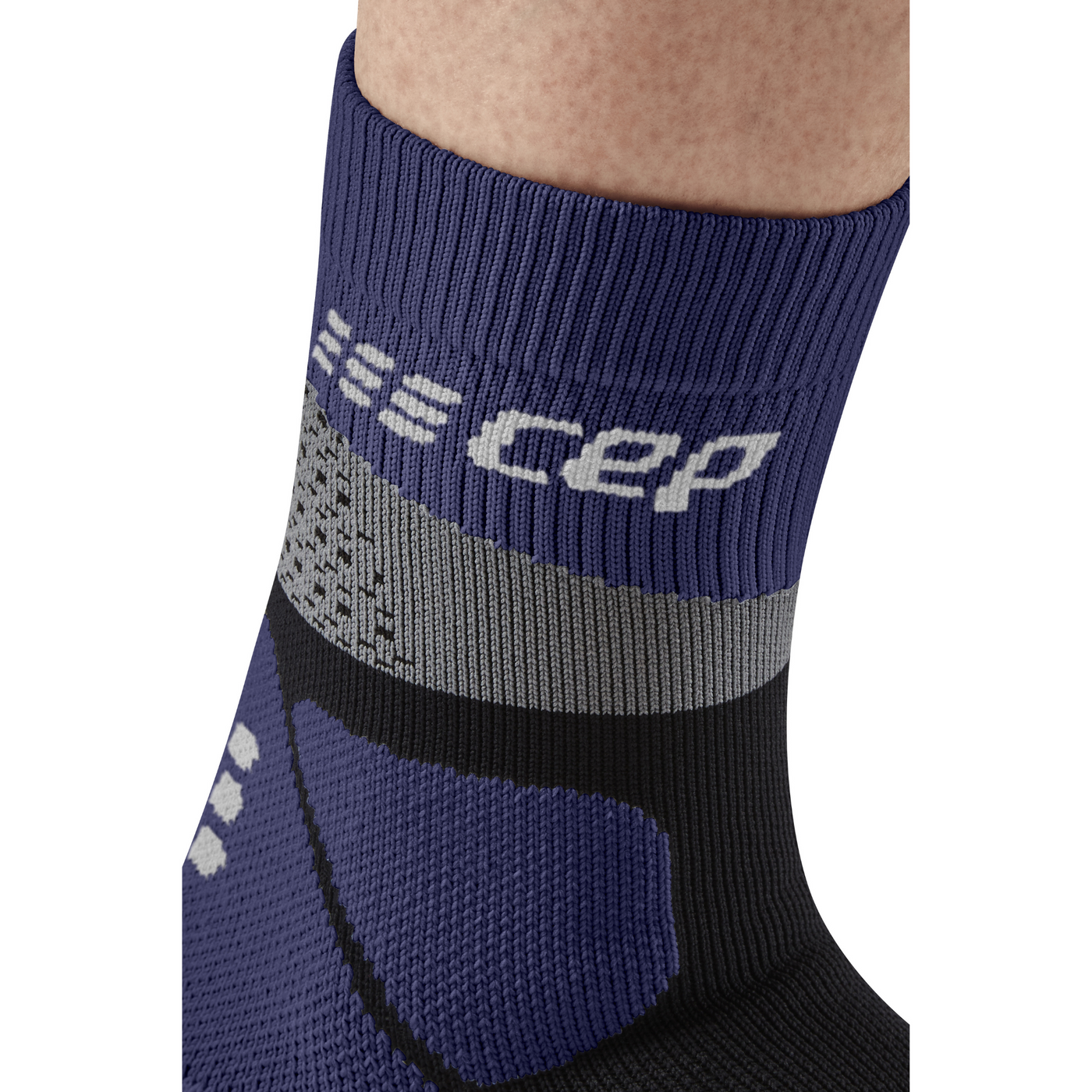 Hiking Max Cushion Mid Cut Compression Socks, Men, Grey/Purple, Logo Details