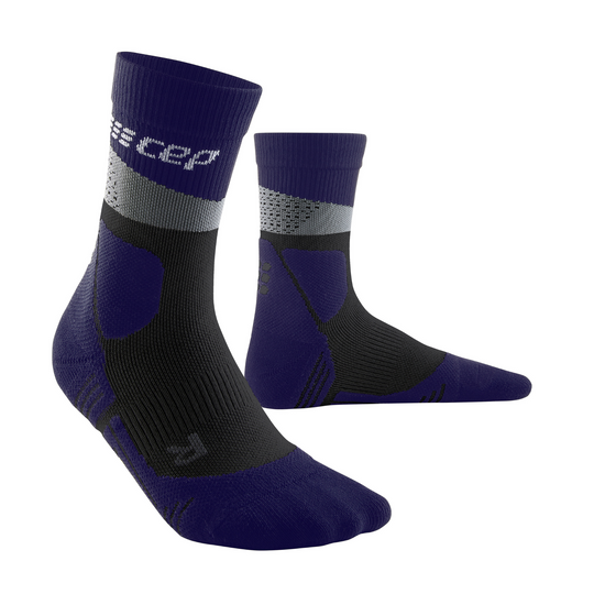 Hiking Max Cushion Mid Cut Compression Socks, Men, Grey/Purple, Side View