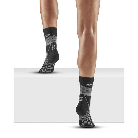 Hiking Max Cushion Mid Cut Compression Socks, Women, Grey/Black, Back-View Model