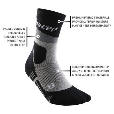 Hiking Max Cushion Mid Cut Compression Socks, Women, Grey/Black, Details