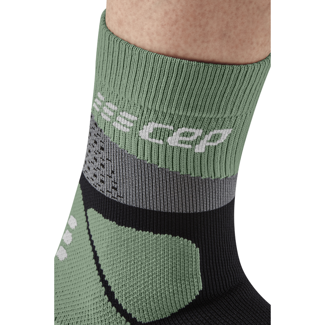 Hiking Max Cushion Mid Cut Compression Socks, Women, Grey/Mint, Logo Details