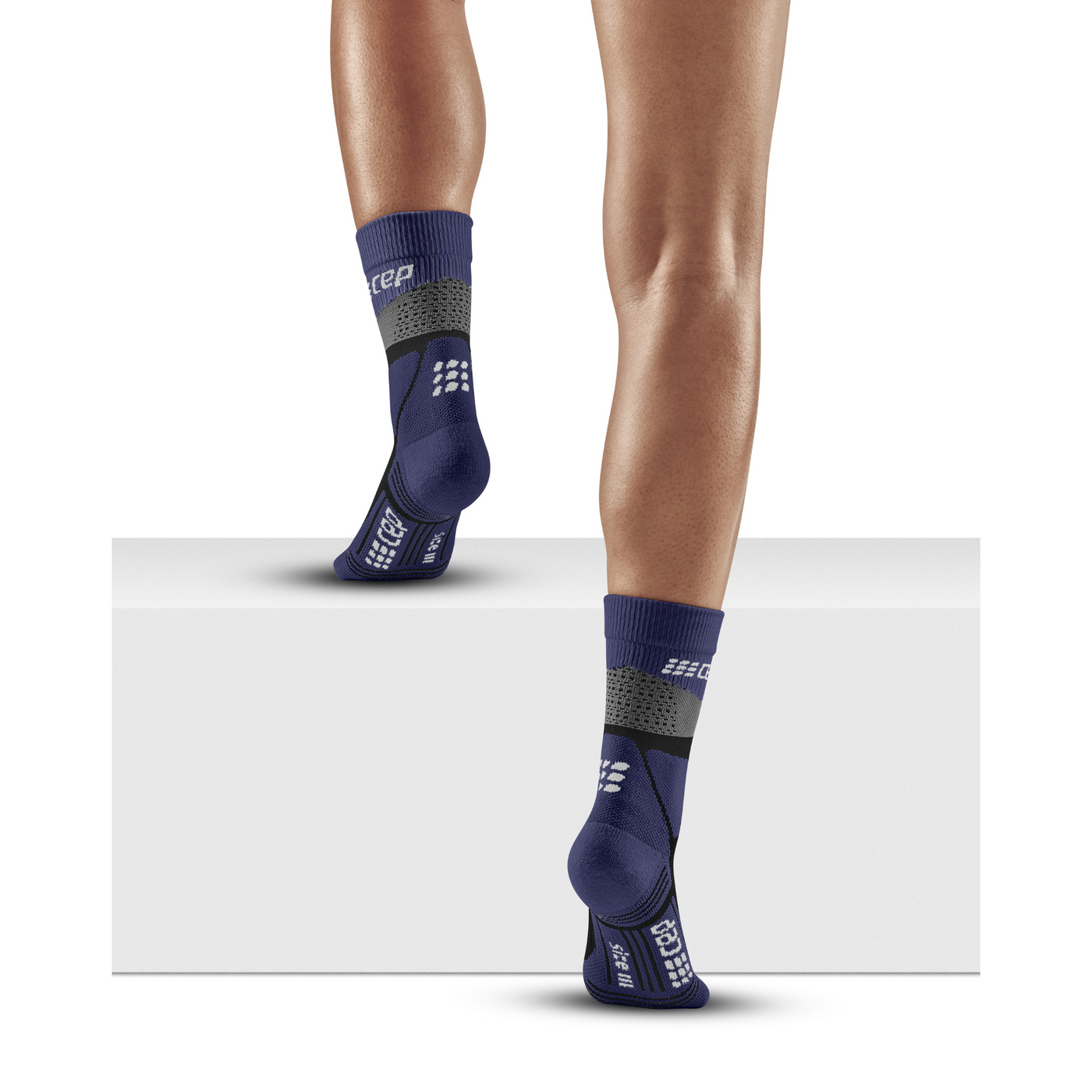 Hiking Max Cushion Mid Cut Compression Socks, Women, Grey/Purple, Back-View Model