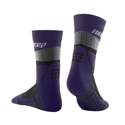 Hiking Max Cushion Mid Cut Compression Socks, Women, Grey/Purple, Back View