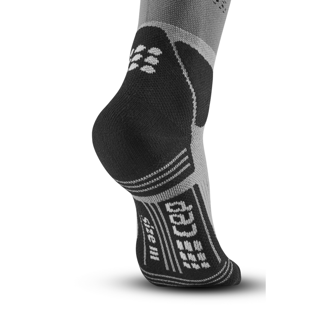Meias de compressão altas com almofada máxima para caminhada, homens, cinza/preto, detalhes dos pés