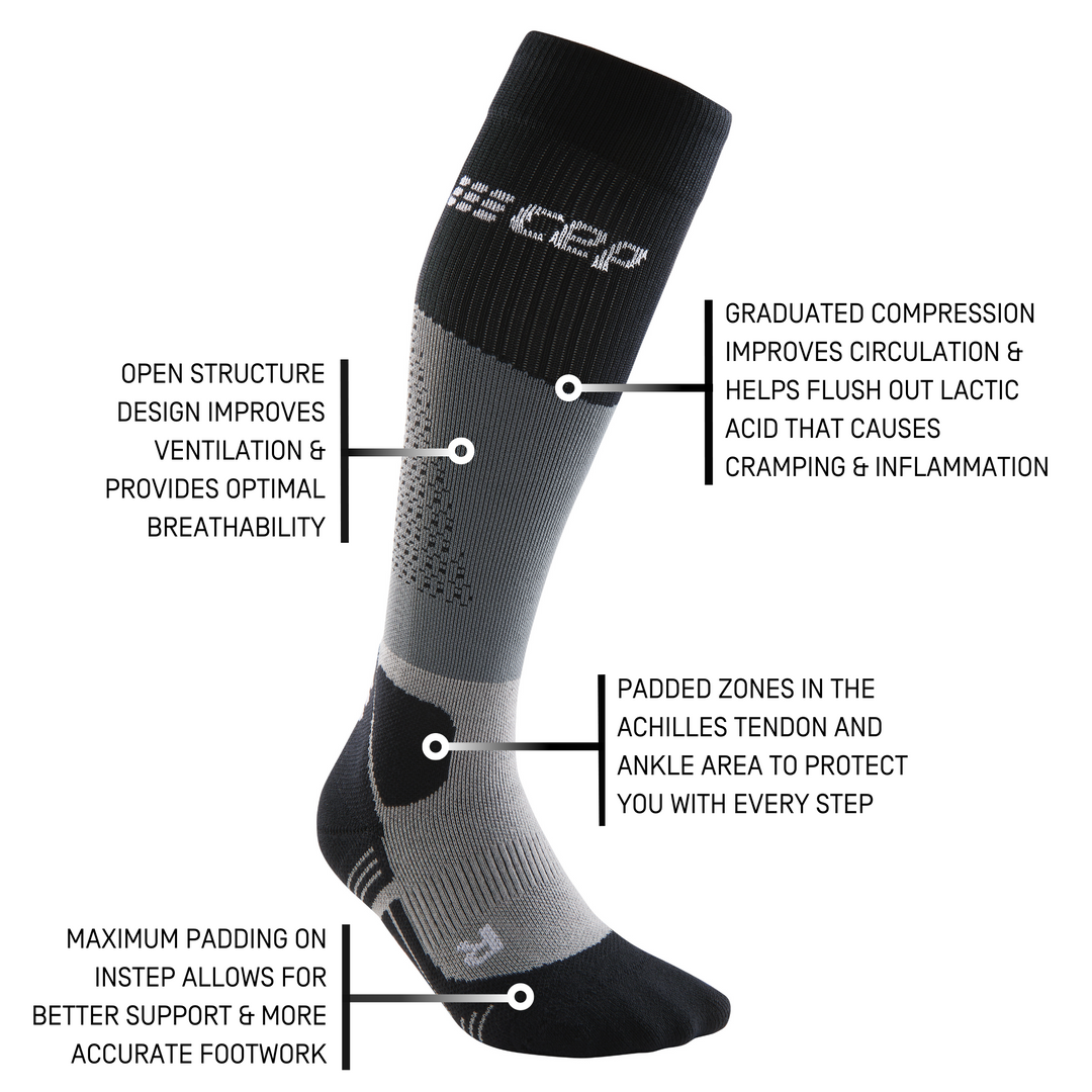 Hiking Max Cushion Tall Compression Socks, Men, Grey/Black, Details