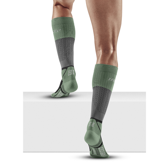 Hiking Max Cushion Tall Compression Socks, Men, Grey/Mint, Back-View Model