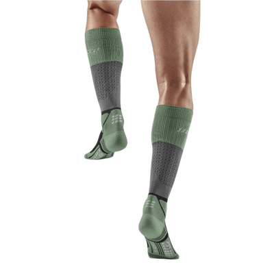 Hiking Max Cushion Tall Compression Socks, Men, Grey/Mint, Back-View Model
