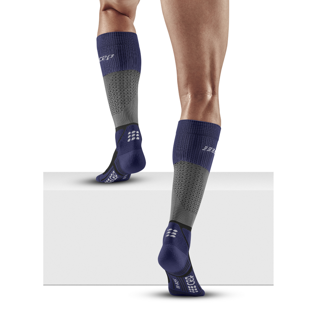 Hiking Max Cushion Tall Compression Socks, Men, Grey/Purple, Back-View Model