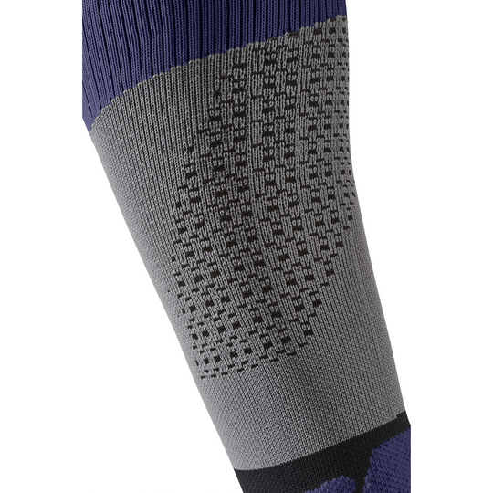Meias de compressão altas com almofada máxima para caminhada, homens, cinza/roxo, detalhes de meias