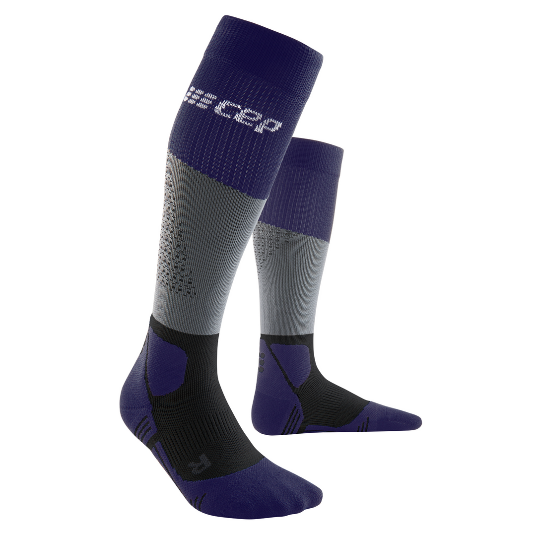 Hiking Max Cushion Tall Compression Socks, Men, Grey/Purple, Side View