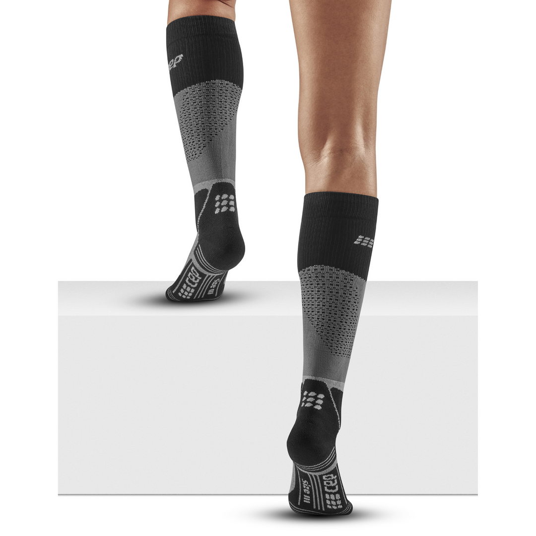 Hiking Max Cushion Tall Compression Socks, Women, Grey/Black, Back-View Model