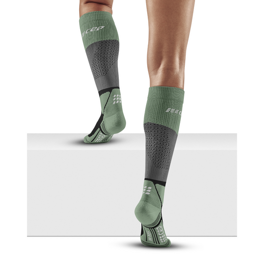 Hiking Max Cushion Tall Compression Socks, Women, Grey/Mint, Back-View Model