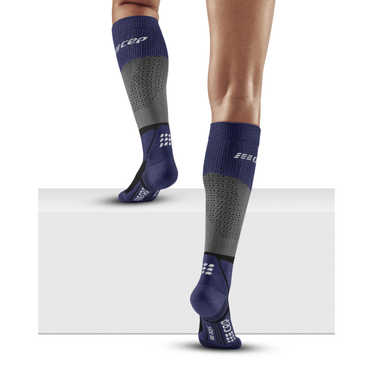 Hiking Max Cushion Tall Compression Socks, Women, Grey/Purple, Back-View Model