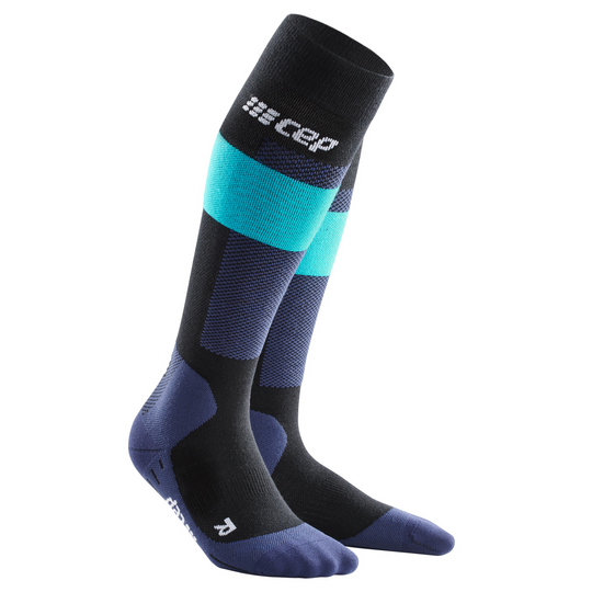 Ski Merino Tall Compression Socks, Men, Blue Merino, Front View