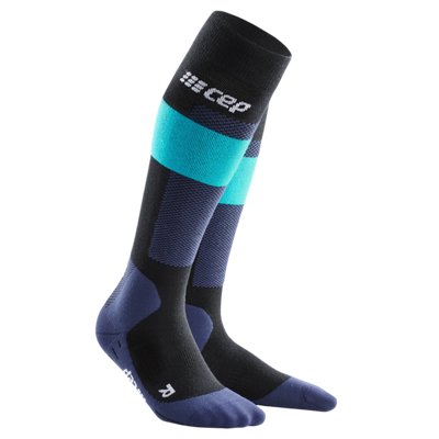 Ski Merino Tall Compression Socks, Women, Blue Merino, Front View