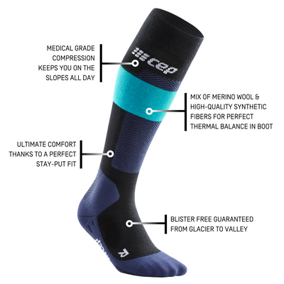 Ski Merino Tall Compression Socks, Men, Blue Merino, Details