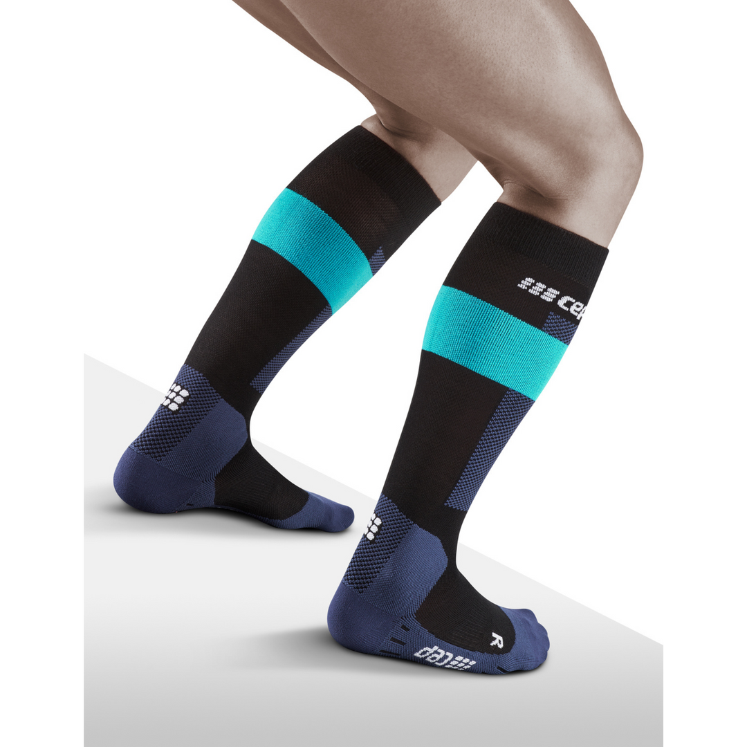 Ski Merino Tall Compression Socks, Men, Blue Merino, Back View Model