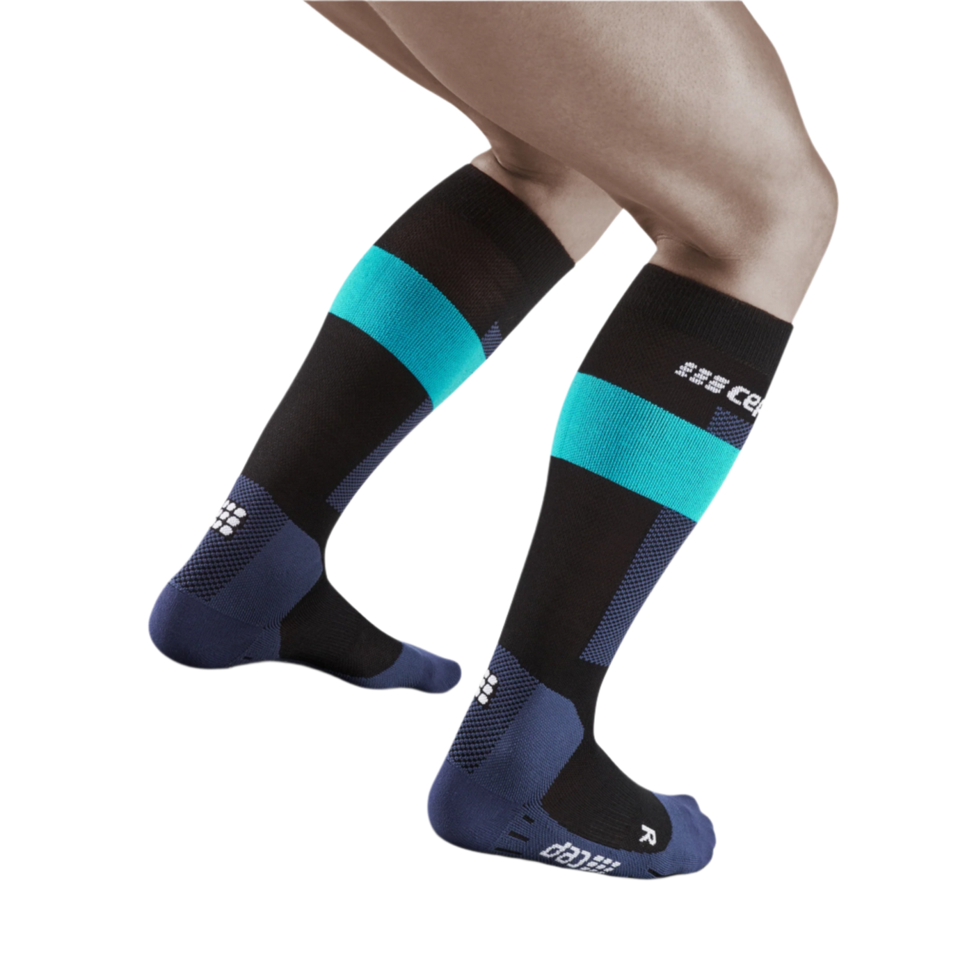 Ski Merino Tall Compression Socks, Men, Blue Merino, Back View Model
