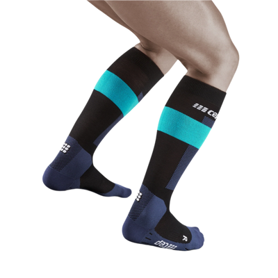Ski Merino Tall Compression Socks, Men, Blue Merino, Back View Model