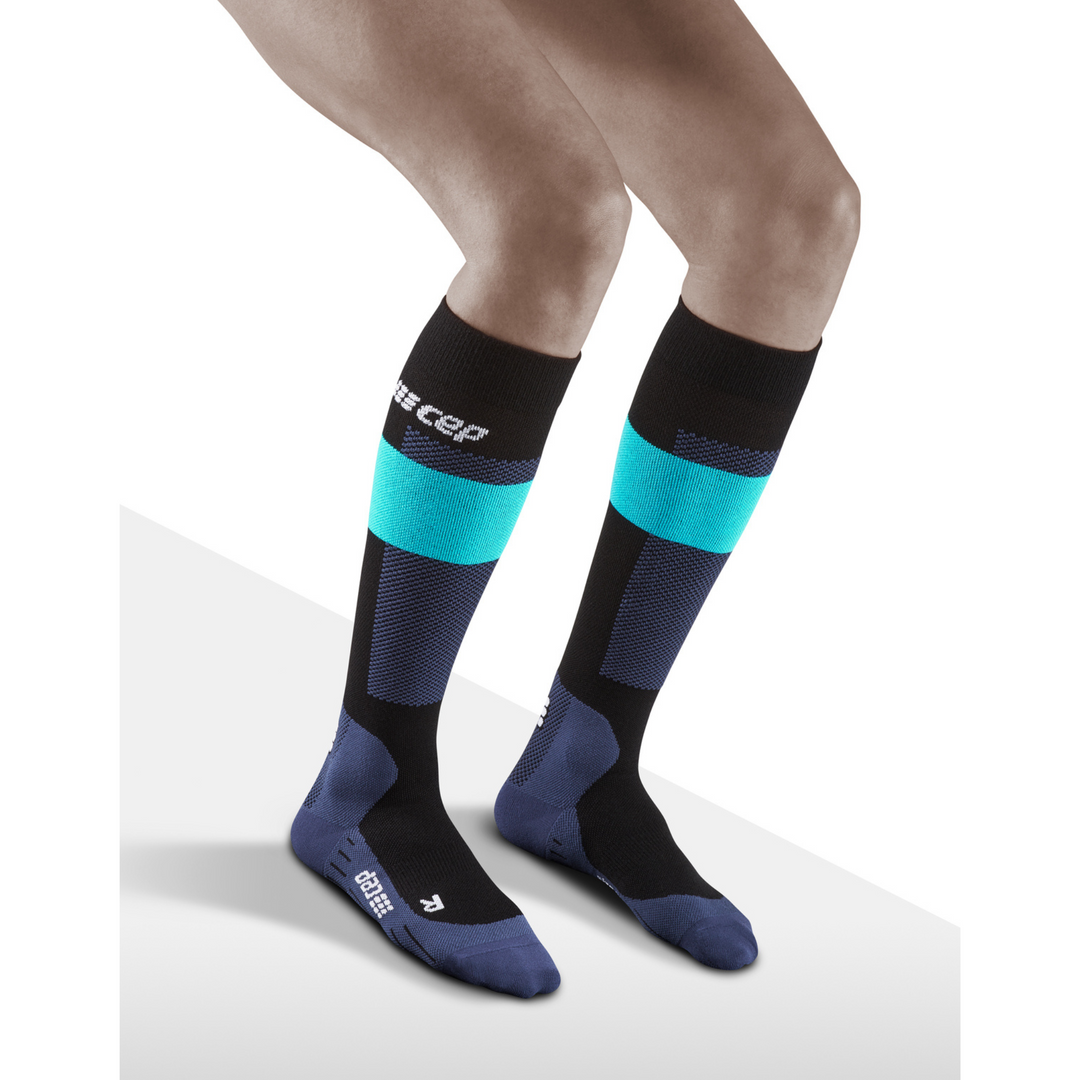 Ski Merino Tall Compression Socks, Women, Blue Merino