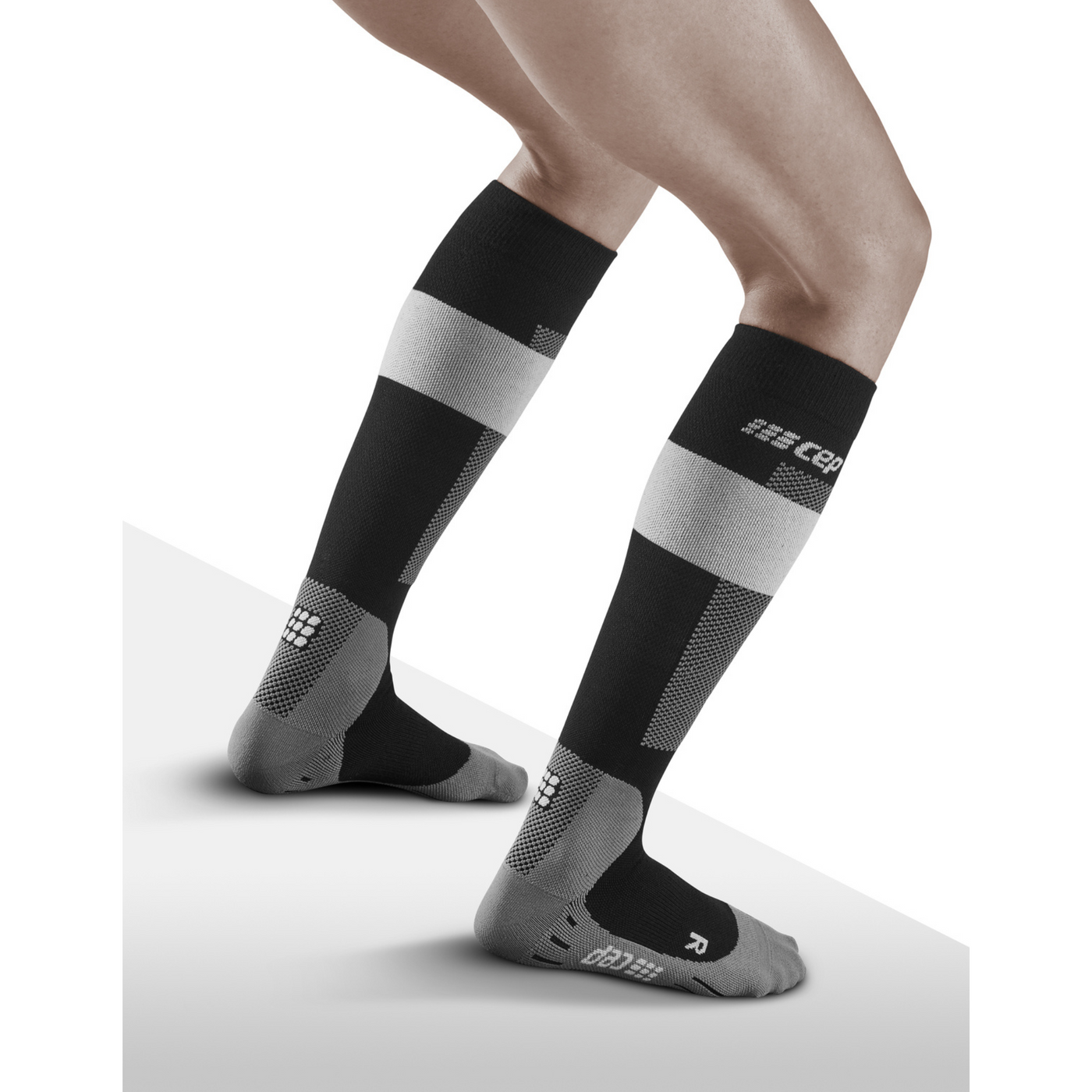 Ski Merino Tall Compression Socks, Women, Grey Merino, Back View Model