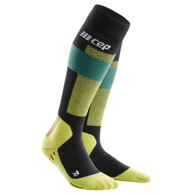 Ski Merino Tall Compression Socks, Men, Green Merino, Front View