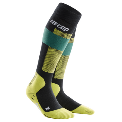 Ski Merino Tall Compression Socks, Men, Green Merino, Front View