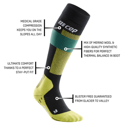 Ski Merino Tall Compression Socks, Men, Green Merino, Details