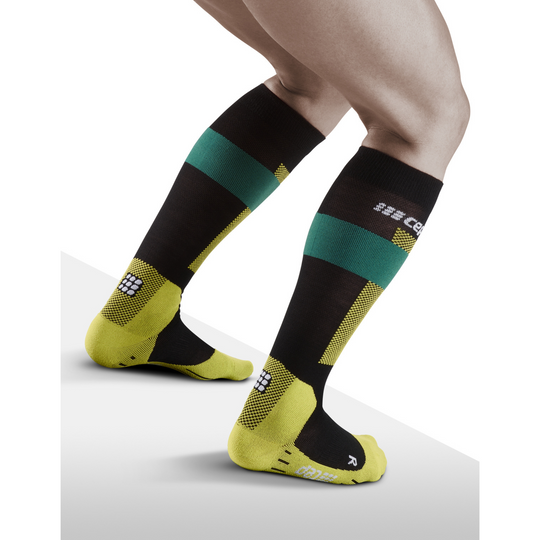Ski Merino Tall Compression Socks, Men, Green Merino, Back View Model