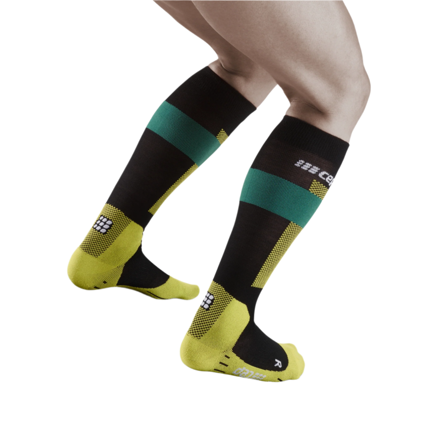 Ski Merino Tall Compression Socks, Men, Green Merino, Back View Model