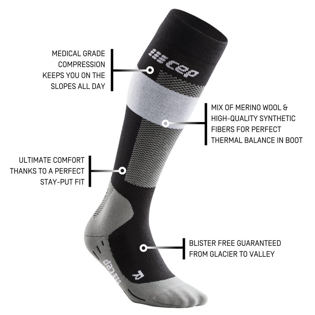Ski Merino Tall Compression Socks, Women, Grey Merino, Details