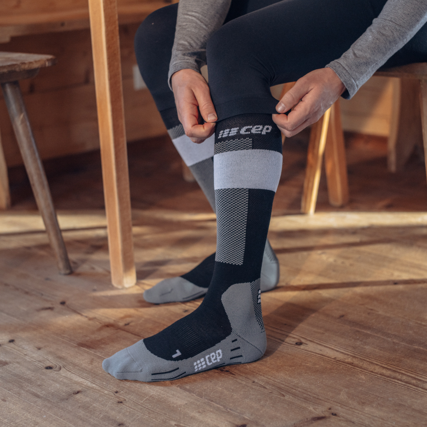 Ski Merino Tall Compression Socks, Men, Grey Merino, Lifestyle
