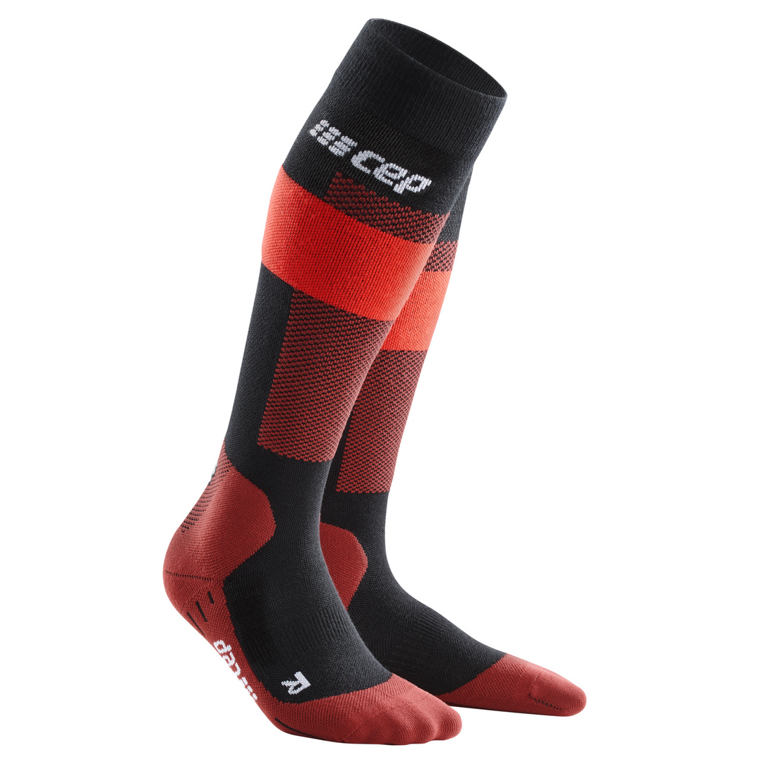Ski Merino Tall Compression Socks, Women, Red Merino, Front View