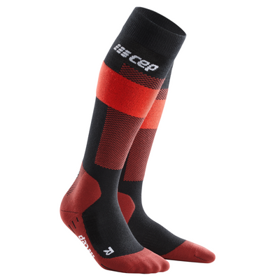 Ski Merino Tall Compression Socks, Men, Red Merino, Front View