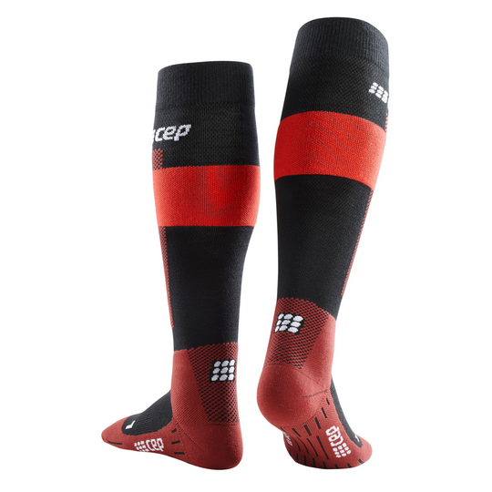 Calcetines de compresión ski merino tall, hombre, merino rojo, vista posterior