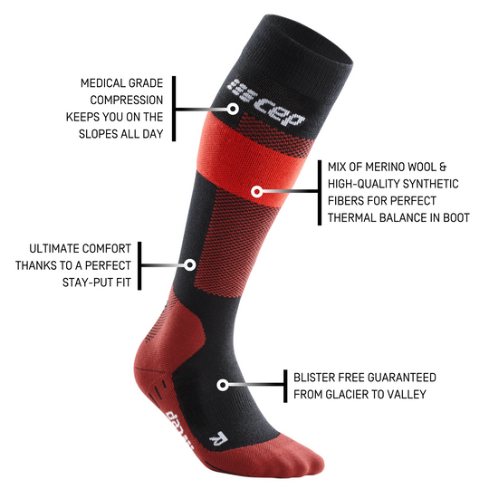 Ski Merino Tall Compression Socks, Women, Red Merino, Details