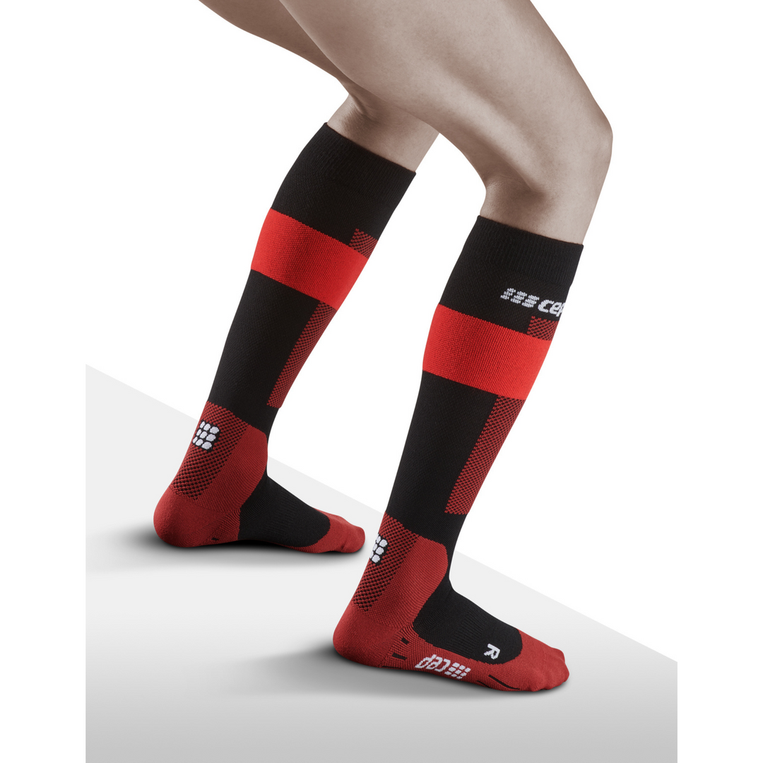 Ski Merino Tall Compression Socks, Women, Red Merino, Back View Model