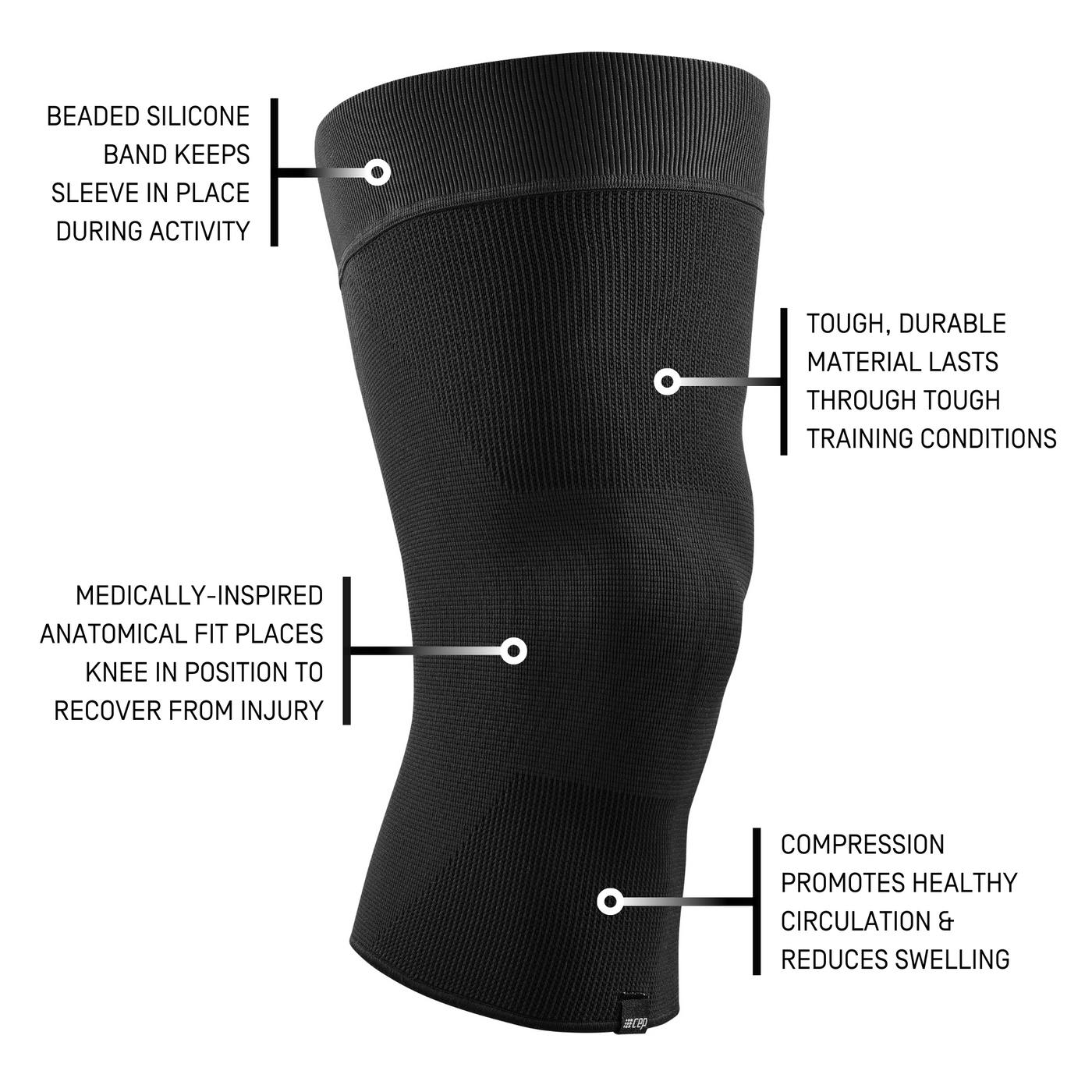 Mid Support Knee Sleeve, Black-Mid, Details